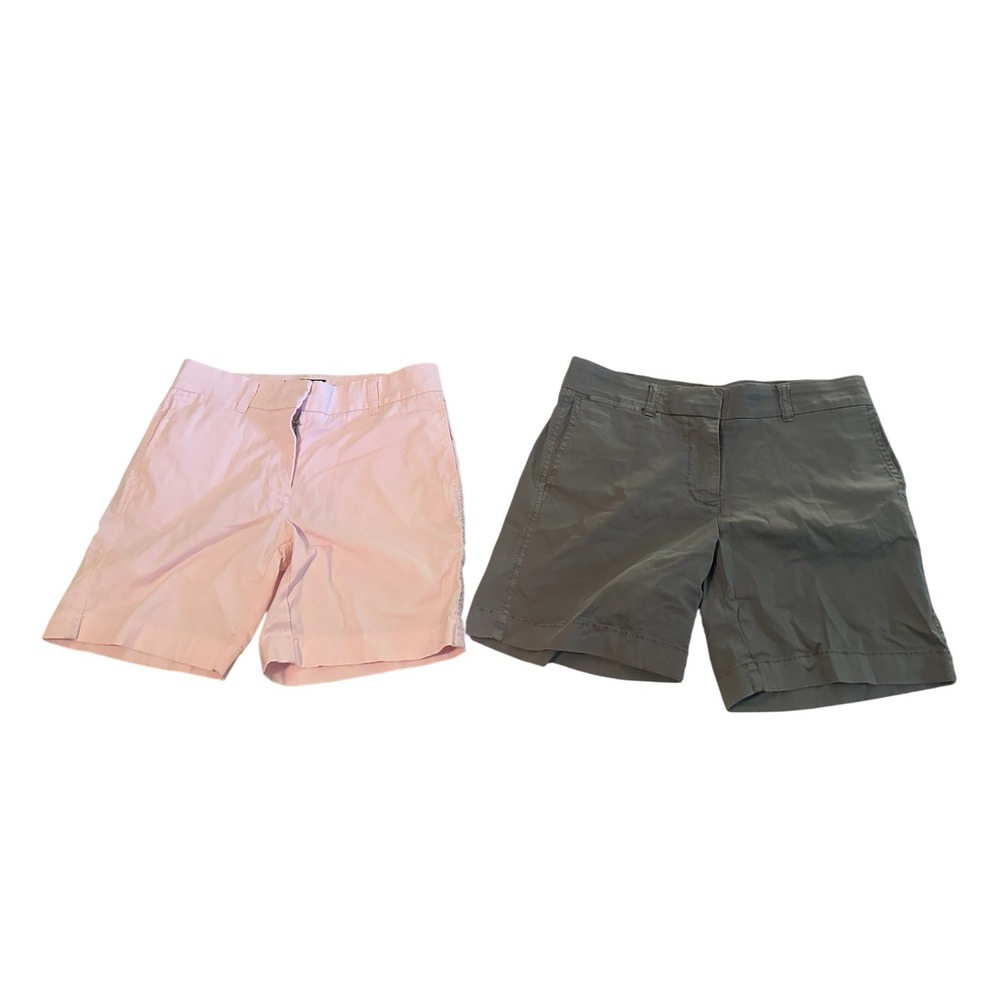 Lot of (2) J.Crew Womens Chino Shorts Bundle Size 0 Pink Olive Gray Cotton Blend